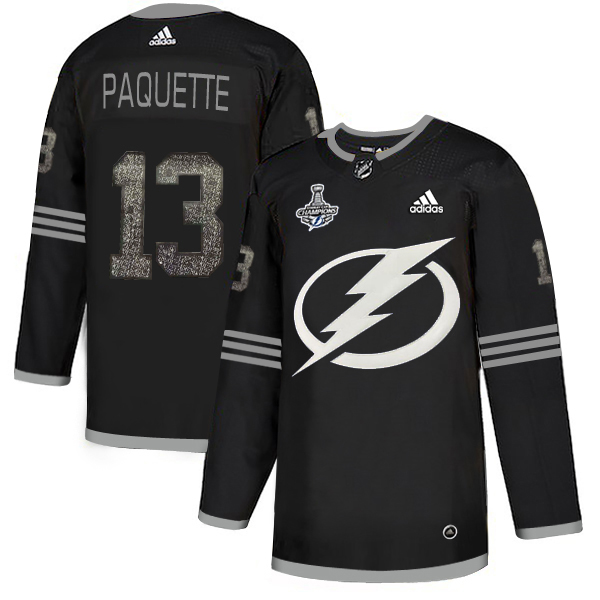 Men Adidas Tampa Bay Lightning #13 Cedric Paquette Black Authentic Classic 2020 Stanley Cup Champions Stitched NHL Jersey